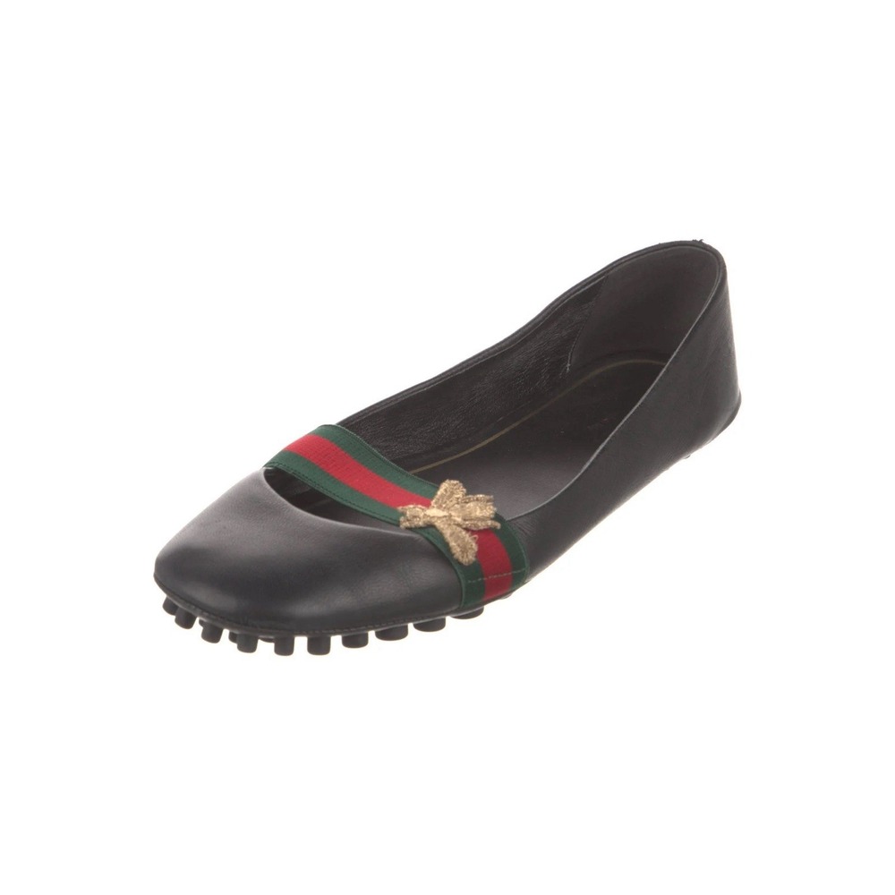 Gucci Leather Bayadere Bee Flats Size 40 Color Black